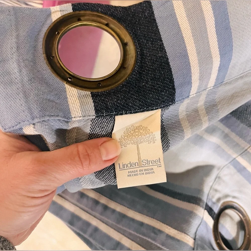Linden Street Navy Sky Blue Striped Grommet Floor Length Curtain Panels 2